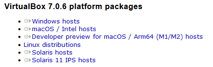 Oracle VirtualBox letöltési opciói